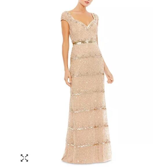 MAC DUGGAL Sequined Gown Maxi Dress Cap Sleeves Size 2 NWT - Picture 1 of 11